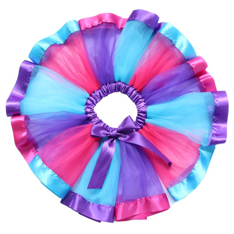 BGFKS Layered Ballet Tulle Rainbow Tutu Skirt for Little Girls Dress Up with Colorful Hair Bows (Deep Purple,4-8X) - Image 3
